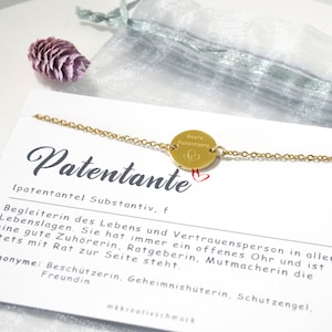 Armband Patentante mit Karte Definition - personalisiertes Geschenk – rundes Gravurplättchen - Edelstahl – Wunschgravur