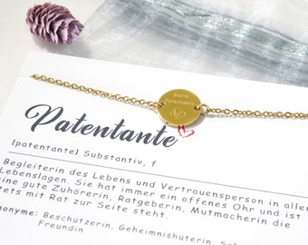 Armband Patentante mit Karte Definition - personalisiertes Geschenk – rundes Gravurplättchen - Edelstahl – Wunschgravur