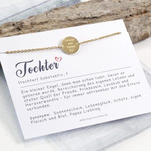 Armband Tochter – Glücksbringer und Beschützer - personalisiertes Geschenk - Armschmuck mit Wunschgravur – Definition Karte