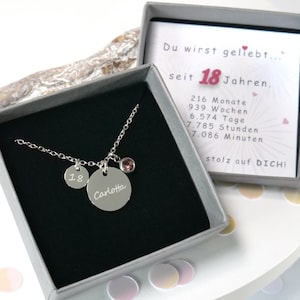 Personalisierte Halskette zum 18. Geburtstag – Namenskette mit Geburtsstein - Volljährigkeit Erinnerungs Geschenk