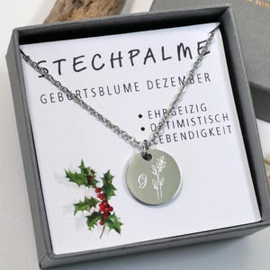 Geburtsblumen Kette personalisierbares Geschenk - Geburtsstein Anhänger - Sternzeichen Schmuck - Halskette aus Edelstahl - Namenskette