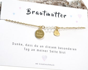 Armband personalisiert - Brautmutter – Bräutigammutter - Trauzeugin – Brautjungfer – beste Freundin - Schwester - Herz Anhänger