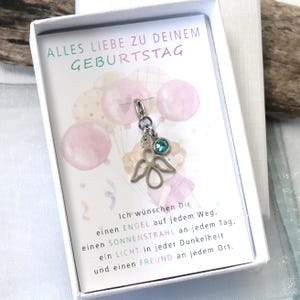 Schutzengel Anhänger Geschenk mit Geburtsstein und Karte in Schmuckbox – Geburtstagsgeschenk Beschützer Mutmacher Glücksbringer Edelstahl