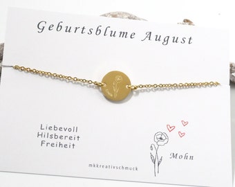Armband Geburtsblume - Gravurarmband – personalisiertes Armband – Sternzeichen - Edelstahl – Silber, Gold, Roségold