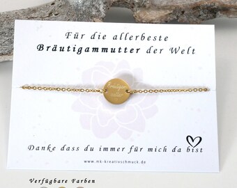Bräutigammutter Geschenk - Armband personalisiert – Hochzeit - Namensarmband - Armkettchen - Wunschgravur - Silber, Gold und Roségold