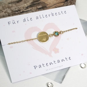 Patentante Armband Geschenk – Armschmuck für Taufpatin mit Karte – Geburtsstein Schmuck aus Edelstahl - Patentante fragen