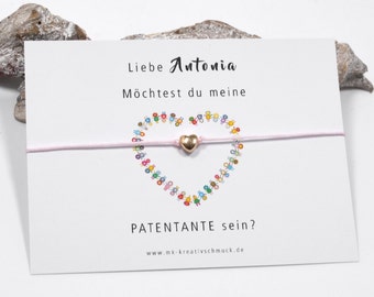 Patentante Patenonkel fragen - Taufpatin - Taufpate - Armband mit Karte - Freundschaftsarmband