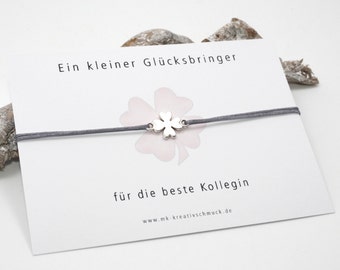 Glücksbringer Kollegin - Armband mit Karte - Geschenk Arbeitskollegin - Glücksklee - Lieblingskollegin - Abschied - Geburtstag