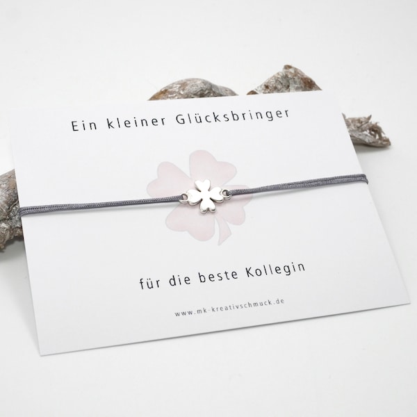 Glücksbringer Kollegin - Armband mit Karte - Geschenk Arbeitskollegin - Glücksklee - Lieblingskollegin - Abschied - Geburtstag