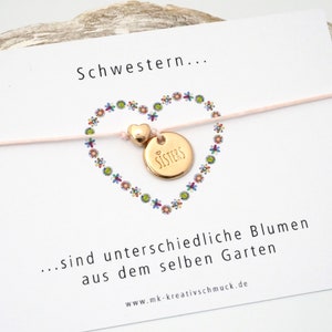 Armband Schwester mit Herz, Geschenk Sister, Freundschaftsarmband, Glücksarmband, Geschwistergeschenk, mit Karte