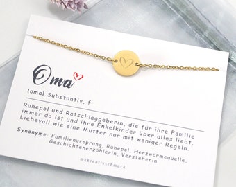 Personalisiertes Armband - Geschenk beste Oma - Schmuckkarte - Gravurplättchen - Edelstahl – Wunschgravur - Silber, Gold, Roségold