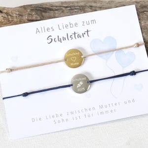 Armband Set Mutter Vater Sohn Tochter – Geschenk Einschulung Schultüte – personalisiertes Freundschaftsarmband Jungen –Karte erster Schultag