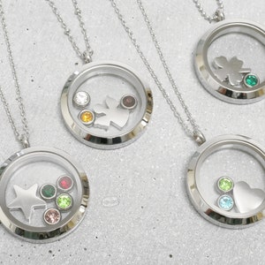 Personalized medallion necklace with birthstones and symbol, family necklace, Mother's Day, stainless steel