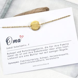 Personalisiertes Armband - Geschenk beste Oma - Karte Definition - Gravurplättchen - Edelstahl – Wunschgravur - Silber, Gold, Roségold