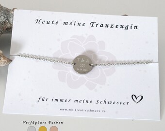 Trauzeugin Armband – Geschenk Schwester - personalisiert – Hochzeit - Namensarmband - Armkettchen - Wunschgravur - Silber, Gold und Roségold