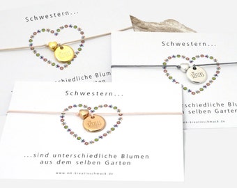 Armband Schwester mit Herz, Geschenk Sister, Freundschaftsarmband, Glücksarmband, Geschwistergeschenk, mit Karte