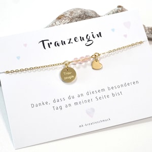 Armband personalisiert - Trauzeugin – Brautjungfer – Brautmutter – Bräutigammutter – beste Freundin - Schwester - Hochzeit - Herz Anhänger