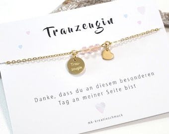 Armband personalisiert - Trauzeugin – Brautjungfer – Brautmutter – Bräutigammutter – beste Freundin - Schwester - Hochzeit - Herz Anhänger