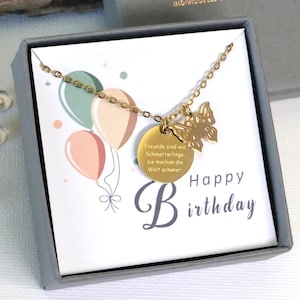 Kette personalisiert – Schmetterling Anhänger - Graviert Spruch - Geschenk mit Wunschgravur – Edelstahlkette - Namenskette Familie