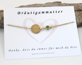 Armband Bräutigammutter - personalisiertes Geschenk - Geburtsstein - Mama des Bräutigams – Hochzeit - Silber, Gold und Roségold