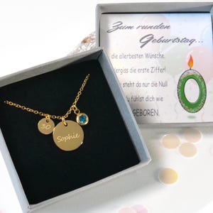 Personalisierte Halskette - persönliches Geschenk zum Geburtstag - Namenskette mit Geburtsstein - Geburtstagsgeschenk