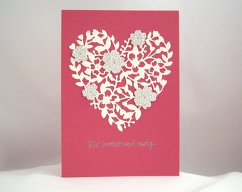 Wedding Card -Flower Heart- Flowers Heart Wedding Card Pink Handmade