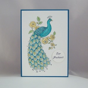 Karte zur Hochzeit -Pfau- blau Hochzeitskarte handgemacht