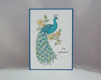 Wedding Card -Peacock Blue Wedding Card Handmade