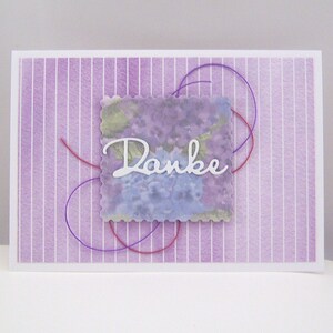 Dankeskarte -Danke- rosa Lila Blumen Streifen handgemacht