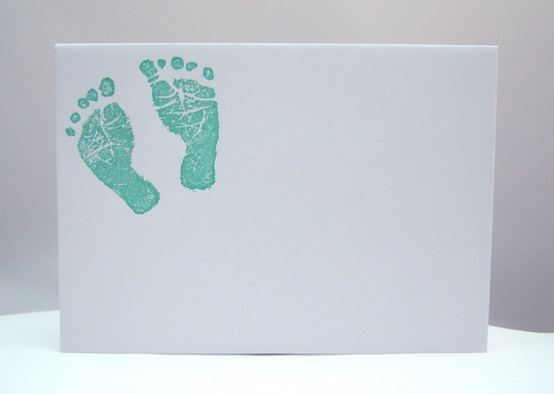Karte zur Geburt Hallo Baby Babyfüße rot aquamarin Babykarte Geburtskarte handgemacht Bild 3