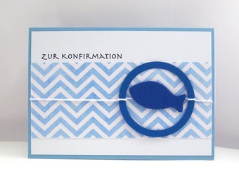 Karte zur Konfirmation -Fisch- Kommunion Holzfisch Wasser handgemacht