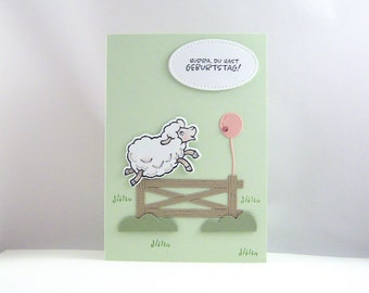 Birthday card -Sheep- Birthday card handmade Greeting card for children green