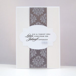 Karte zur Hochzeit -Gemeinsam in die Zukunft- elegant grau creme Hochzeitskarte handgemacht