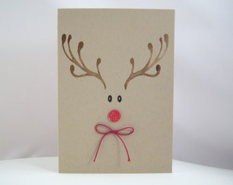 Christmas Card -Reindeer Face with Bow- X-Mas Card for Christmas Nature Handmade