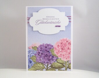 Birthday Card - Hydrangea - Blue Flowers Birthday Card Handmade Congratulations Card