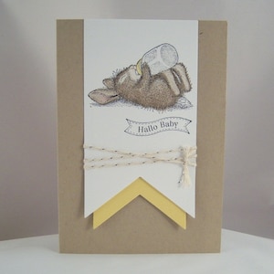 Karte zur Geburt -Baby Kaninchen- Babykarte Geburtskarte Hase gelb savanne handgemacht