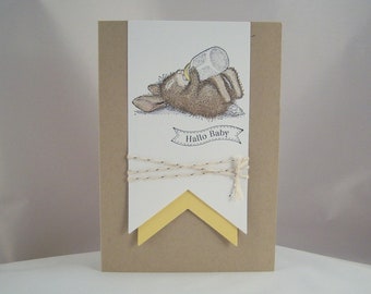 Birth Card -Baby Rabbit- Baby Card Birth Card Rabbit Yellow Savannah Handmade