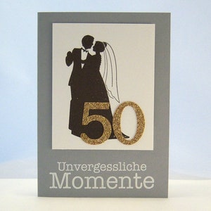 Karte zur Goldenen Hochzeit -Momente- Goldhochzeit 50 Jahre Brautpaar grau