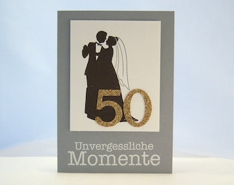 Map of the Golden Wedding -Moments- Gold Wedding 50 Years Bridal Couple Grey