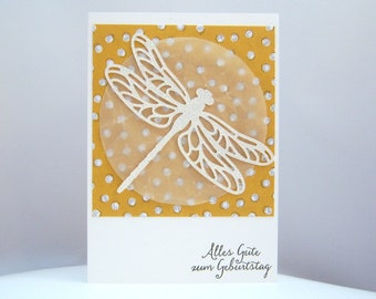 Birthday Card -Dragonfly- yellow Birthday Card handmade Greeting card