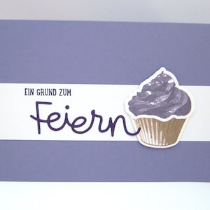 Grußkarte -Cupcake- Geburtstagskarte lila schlicht Muffin handgemacht Glückwunschkarte Hochzeit