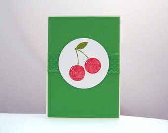 Grußkarte -Kirsche- Geburtstagskarte grün schlicht handgemacht