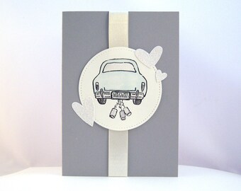 Wedding Card -Wedding Car- Hearts Gray Cream Wedding Card Handmade
