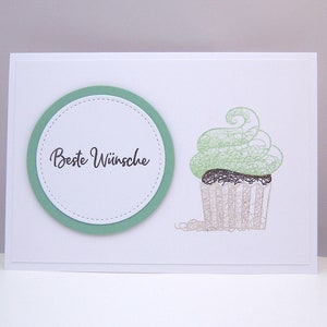 Karte zum Geburtstag -Cupcake Pistazie- Muffin Geburtstagskarte grün Gruß handgemacht Glückwunschkarte Hochzeit