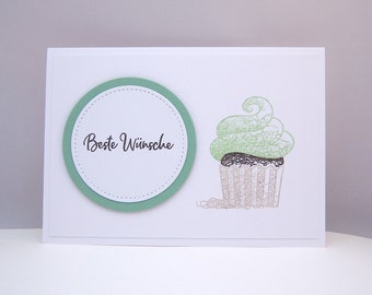 Birthday Card - Cupcake Pistachio- Muffin Birthday Card Green Greeting Handmade Congratulations Card Wedding
