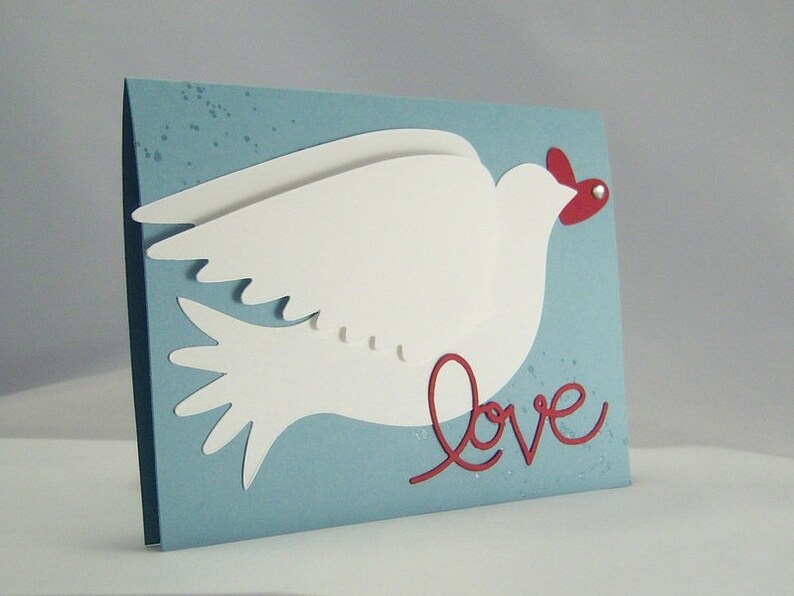 Karte zur Hochzeit Taube Love Herz blau Hochzeitskarte handgemacht Bild 2