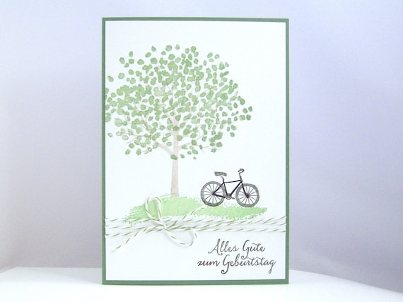 Karte Zum Geburtstag Baum Und Fahrrad Grun Geburtstagskarte Etsy