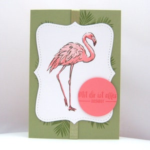 Grußkarte zur Freundschaft -Flamingo- Sommer Geburtstagskarte grün rosa handgemacht Glückwunschkarte beste Freundin