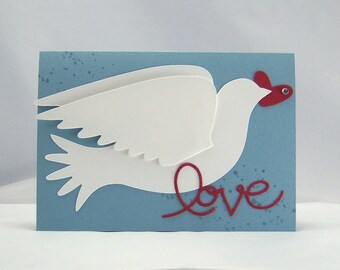 Wedding Card -Pigeon- Love Heart Blue Wedding Card Handmade