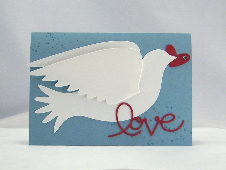 Karte zur Hochzeit Taube Love Herz blau Hochzeitskarte handgemacht Bild 1